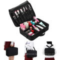 Travel Makeup Bag 3 Layers Professional Train Cosmetic Case Organizer with Shoulder Strap L size Black